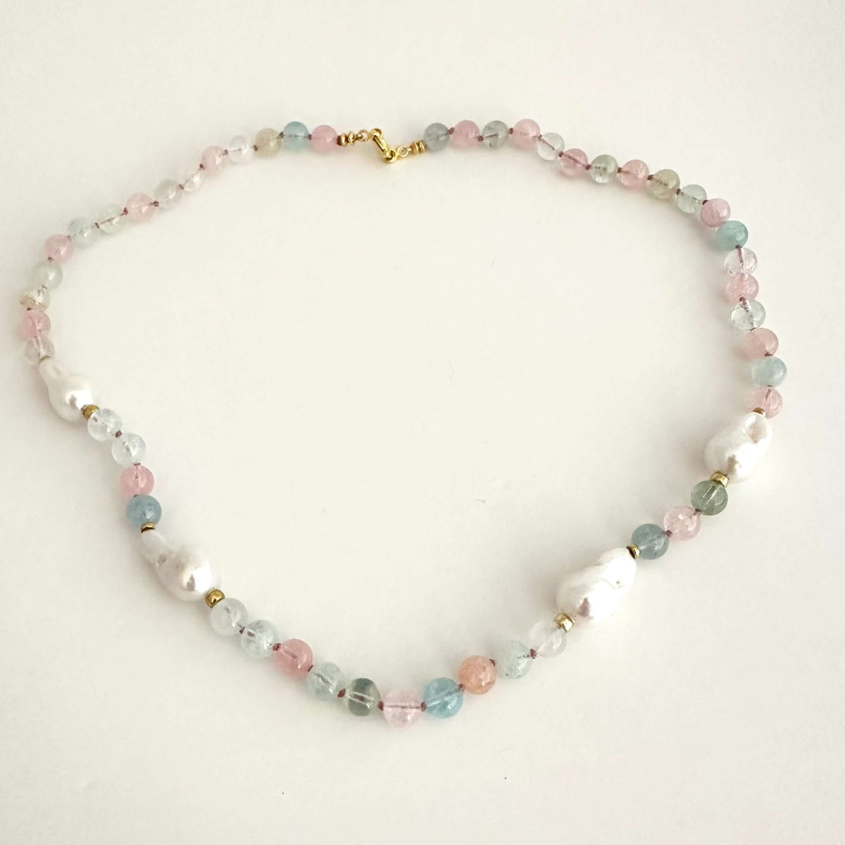 morganite aquamarine with small baroque pearls
