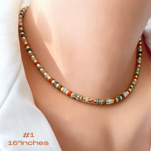 Multi Color Gemstones Choker Necklaces with Gold Coated Hematite Tire Beads, Gold Plated Brass, 16"inches