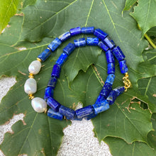 Load image into Gallery viewer, Lapis Lazuli &amp; Freshwater Pearls Necklace, Vermeil, 17.5&quot;in December Birthstone
