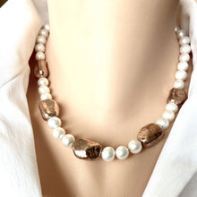 Lade das Bild in den Galerie-Viewer, White Pearl Necklace and Vermeil Rose Gold Plated Silver Details, 17&quot;in
