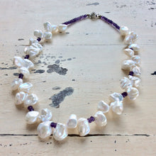 Load image into Gallery viewer, Amethyst &amp; Keshi Pearl Choker Necklace at $185

