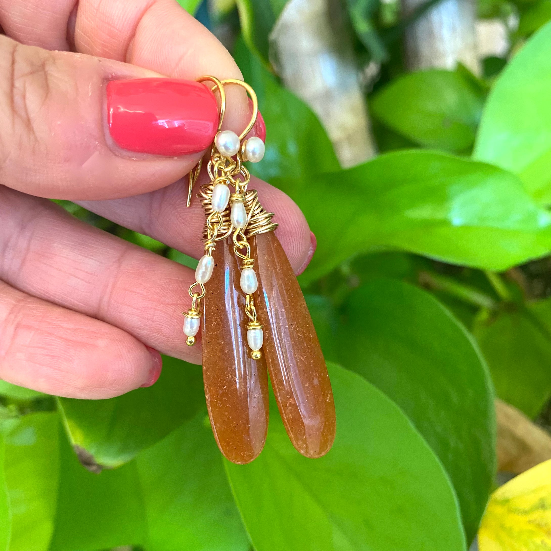 Red Aventurine & Pearl Earrings