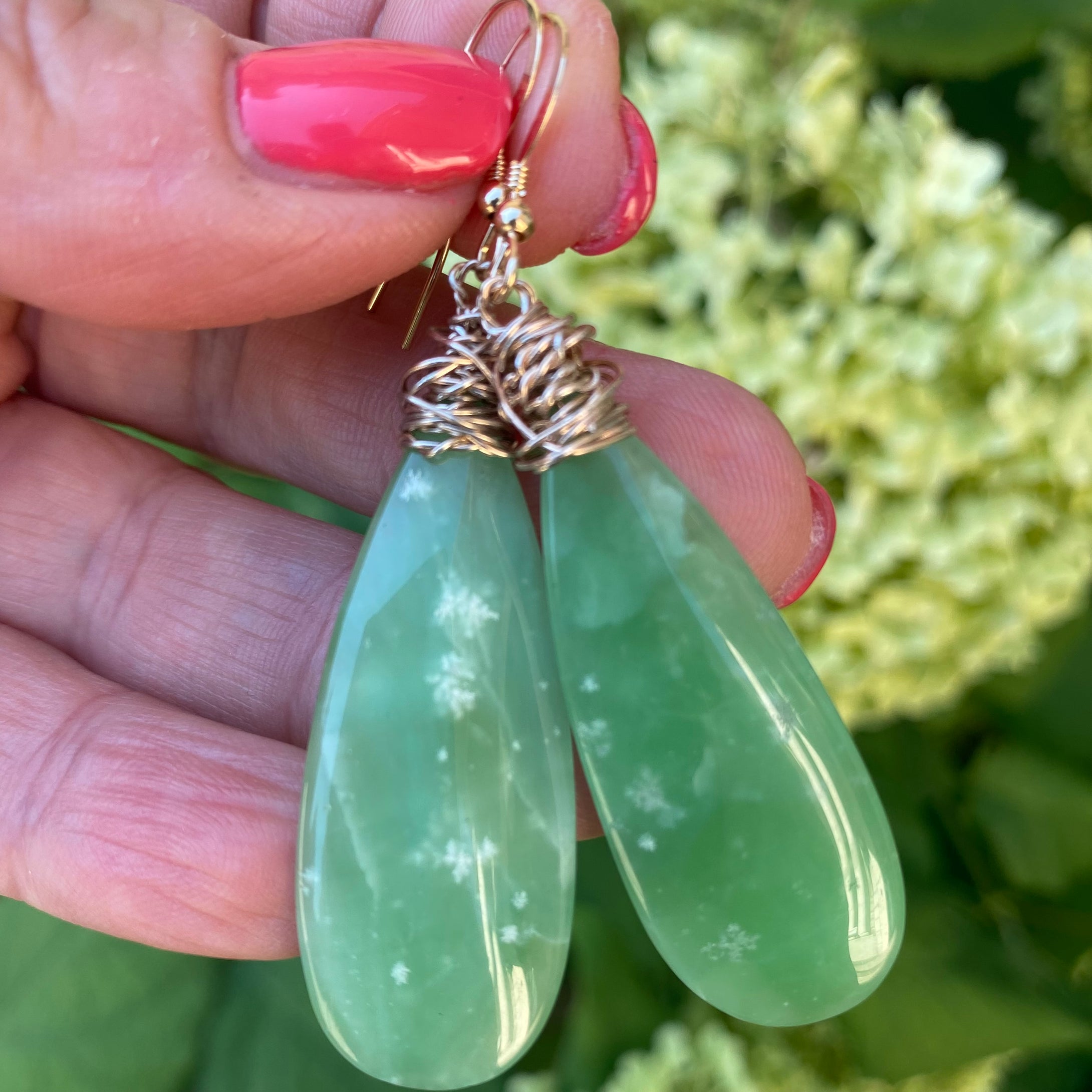 Teardrop Green Onyx Earrings, 14k GF