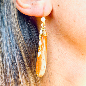 Red Aventurine and Pearl Earrings, Gold Vermeil, Artisan OOAK Jewelry