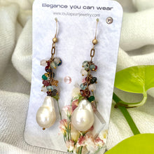 Cargar imagen en el visor de la galería, Mixed Gemstones Cluster Earrings w Baroque Pearls
