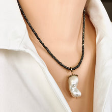 Cargar imagen en el visor de la galería, Baroque Pearl Pendant Necklace, Natural Pyrite Artisan Necklace,17&quot;inches
