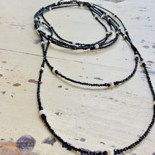 Cargar imagen en el visor de la galería, Black Spinel &amp; White Pearls Multi Strand Matinee Necklace at $585

