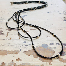 Cargar imagen en el visor de la galería, Black Spinel &amp; White Pearls Multi Strand Matinee Necklace at $585
