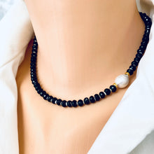 Load image into Gallery viewer, Black Onyx with Shell Beads and Freshwater Baroque Pearl Choker Necklace,16&quot;inches
