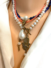 Load image into Gallery viewer, Kyanite and Baroque Pearl Necklace with Sterling Silver Beads and Closure, 17&quot;inches
