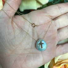 Load image into Gallery viewer, Solid Gold 18K Cross on Coin Pearl Pendant 18&quot;Inches
