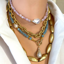 Cargar imagen en el visor de la galería, Kunzite and Baroque Pearl Necklace with Gold Filled Beads and Closure, Kunzite Crystal Jewelry
