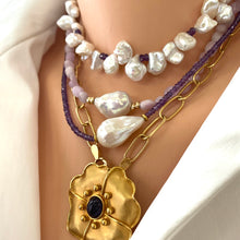 Cargar imagen en el visor de la galería, Amethyst &amp; Baroque Pearl Choker Necklace, February Birthstone Necklace
