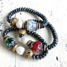 Load image into Gallery viewer, White Agate w Baroque Pearl &amp; Hematite Beaded Bracelet
