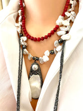 Load image into Gallery viewer, Red Coral Short Necklace with Natural Baroque Pearl and Sterling Silver Details, 18&quot;inches
