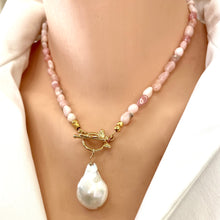 Cargar imagen en el visor de la galería, Genuine Pink Opal Baroque Beads with Honey Bees Toggle Clasp and White Baroque Pearl, Opal Jewelry
