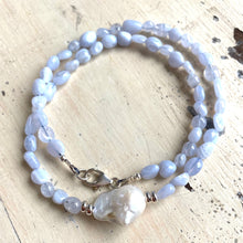 Load image into Gallery viewer, Blue Lace Agate &amp; Baroque Pearl Necklace, Sterling Silver, 18&quot;inches
