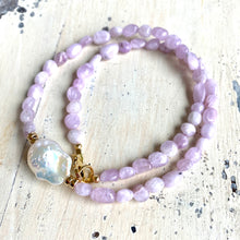 Load image into Gallery viewer, Kunzite and Baroque Pearl Necklace, Gold Filled, 17.5&quot;inches

