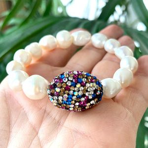 Colourful White Pearl Bracelet, Fresh Water Pearl Stretchy Bracelet