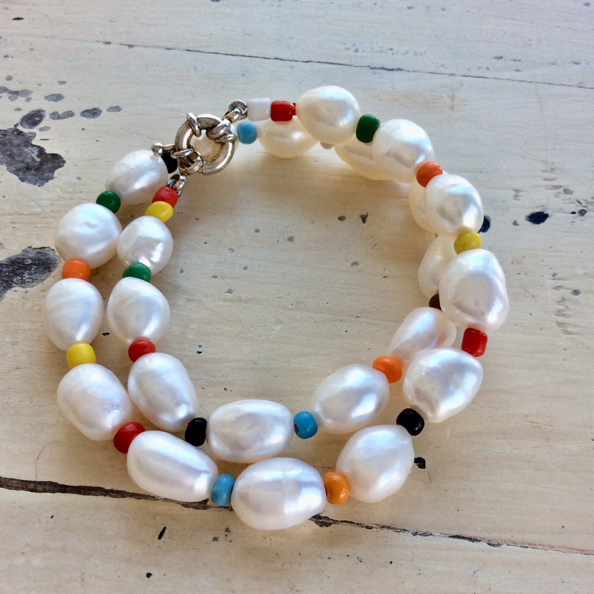 Pearls & African Glass Beads Necklace, Pearl Short Necklace, Bohemian Jewelry, Summer Jewelry, Beach Jewelry