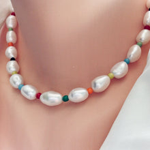 Cargar imagen en el visor de la galería, Pearls &amp; African Glass Beads Necklace, Pearl Short Necklace, Bohemian Jewelry, Summer Jewelry, Beach Jewelry
