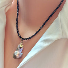 Load image into Gallery viewer, Genuine Baroque Pearl w Bronze Pyrite Necklace, Tiny Star Charm
