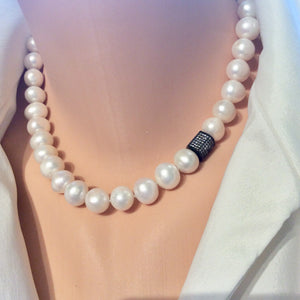 Freshwater Pearl Bridal Necklace, White Pearls Short Necklace, 16.5"in
