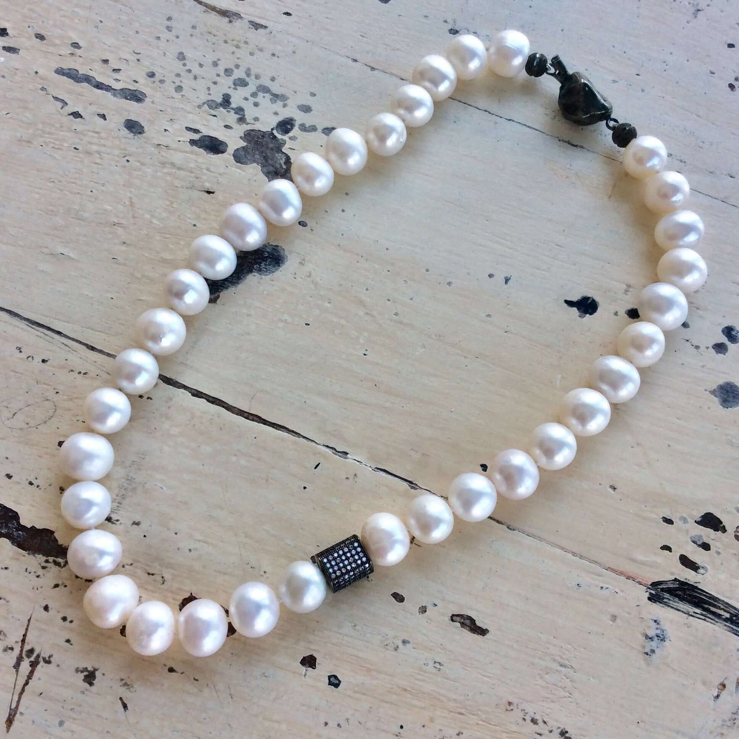 Collier de mariée en perles d'eau douce, collier court en perles blanches, 42 cm