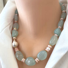 Load image into Gallery viewer, Aqua Chalcedony Necklace w Pink Opal and Baroque Pearl, Vermeil, 20&quot;inches 
