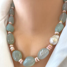 Load image into Gallery viewer, Chunky Aqua chalcedony necklace with Pink Opal
