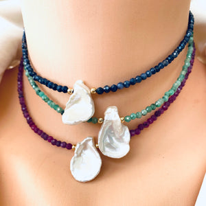 Emerald & Single Keshi Pearl Choker Necklace, May Birthstone