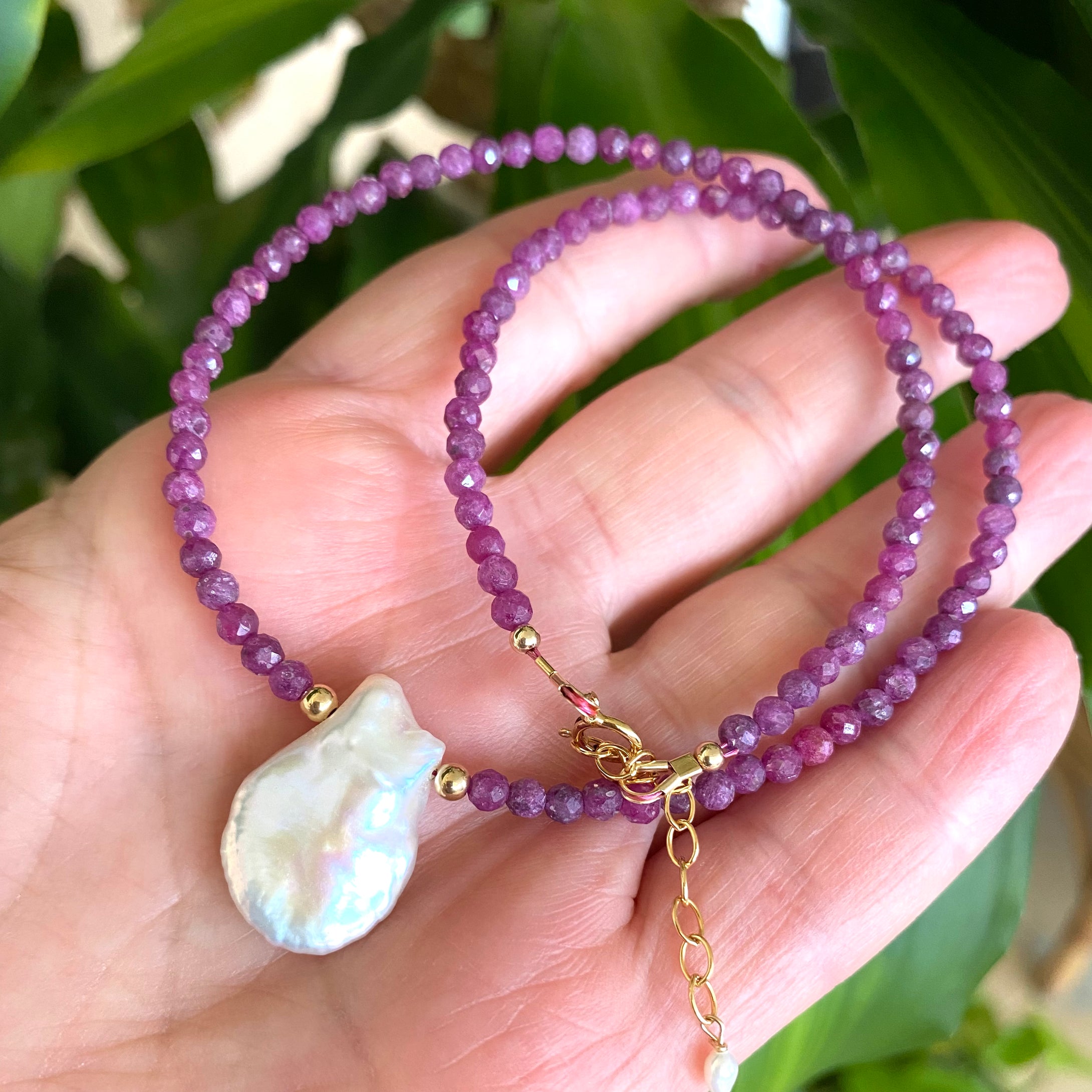 Ruby & Single Keshi Pearl Choker Necklace