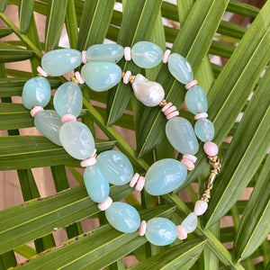 20"inches long aqua chalcedony necklace