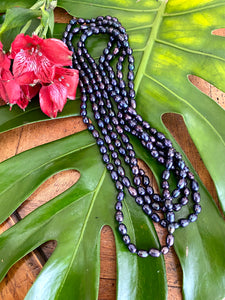 Very Long Peacock Navy Blue Pearl Rope Necklace, 74"in, Hand Knotted, No Clasp