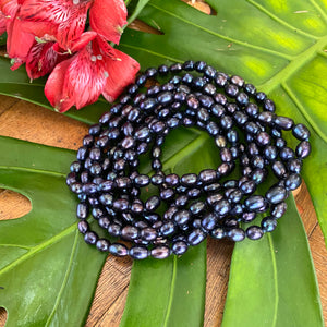 Up to 4 Layers of Peacock Navy Blue Pearl Necklace, Statement Very Long and versatile Pearl Necklace for Layered Look, Hand Knotted necklace 74"inches Long, pearls size 5x8mm approx.No Clasp