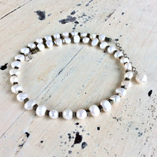 Load image into Gallery viewer, Genuine Fresh Water White Pearls w Hematite Beads Choker Necklace
