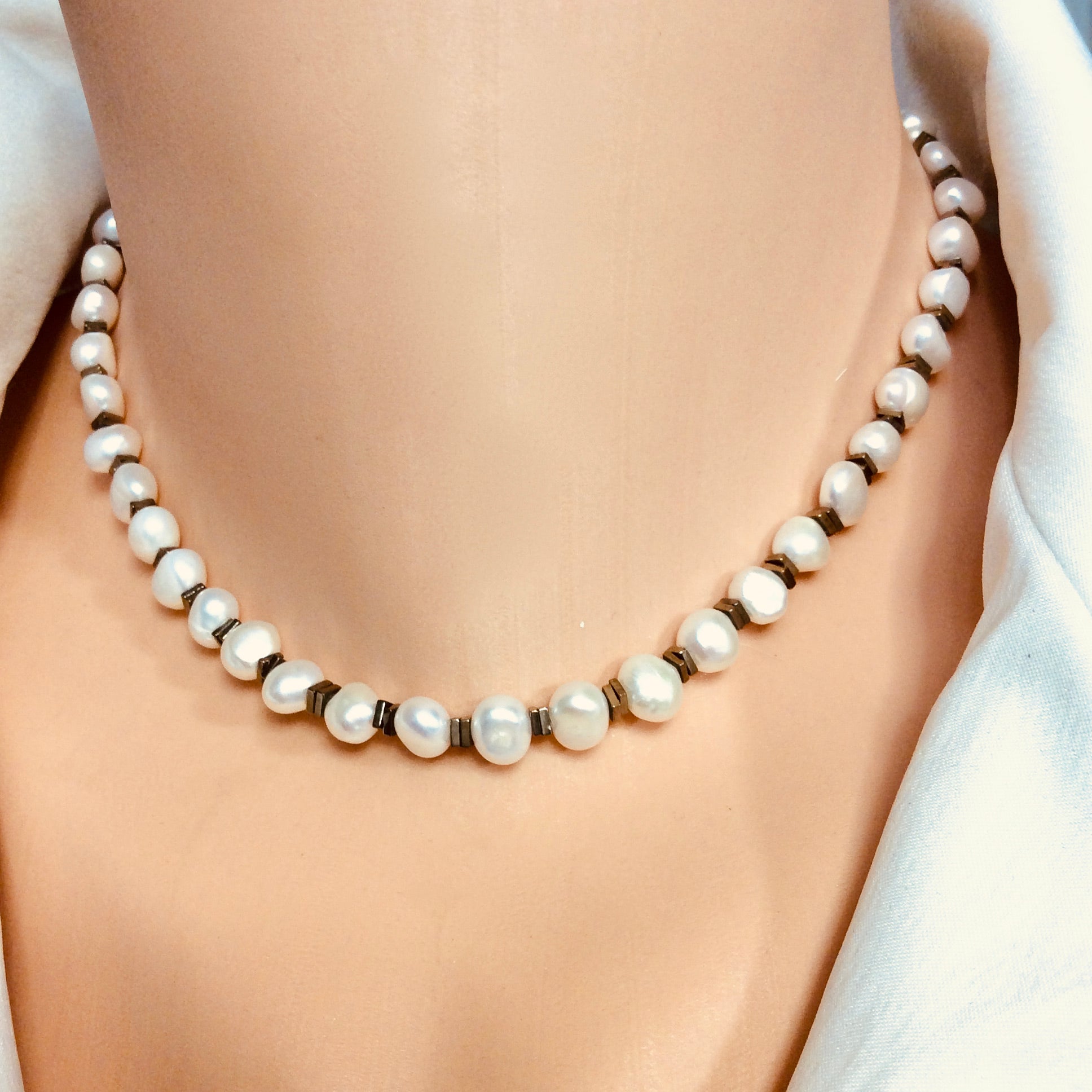 Pearls & Hematite Choker Necklace