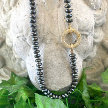 Load image into Gallery viewer, Festive Hematite Candy Necklace w Gold Plated Statement Clasp, 20.5&quot;inches, Hand Knotted
