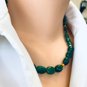 Emerald Smooth Oval Beads Necklace, Vermeil, 19.5"in, May Birthstone