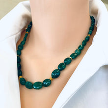 Load image into Gallery viewer, Emerald Smooth Oval Beads Necklace, Vermeil, 19.5&quot;in, May Birthstone
