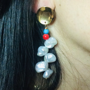 Baroque Keshi Pearl Earrings, Freshwater Pearl Gold Dangle Drop Earrings