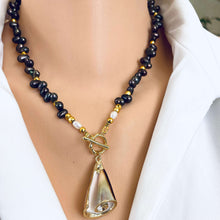 Cargar imagen en el visor de la galería, Brown Pearls Toggle Necklace with Real Seashell Charm Pendant, Gold Plated, 18&quot;Inches
