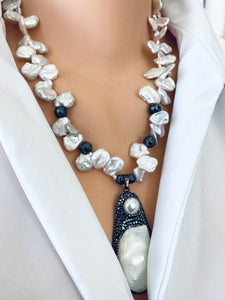 Keshi Pearl & Hematite Beads Pendant Necklace