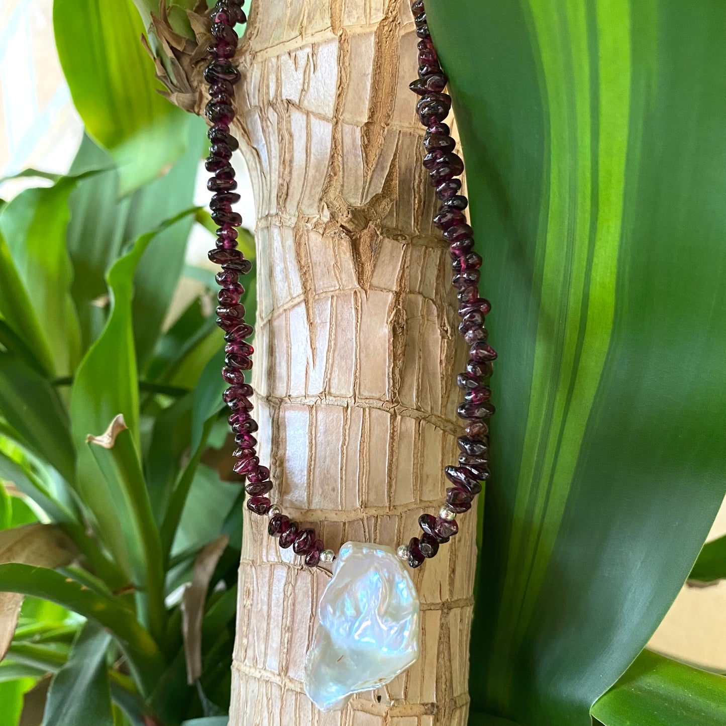 Garnet and Baroque Pearl Necklace