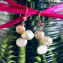 Charger l&#39;image dans la galerie, Keshi Pearl Drop Earrings, Gold Filled Hook Earrings with Pink Cubic Zirconia
