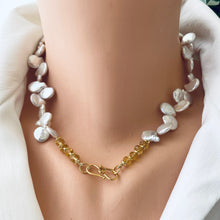 Cargar imagen en el visor de la galería, Keshi Pearls with Garnet, Citrine or Peridot Gold Vermeil Clasp &amp; Beads, 18&quot;in
