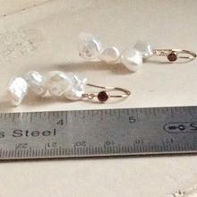 Load image into Gallery viewer, Keshi Pearls Drop Earrings, Gold Filled Hook and Deep Red Cubic Zirconia
