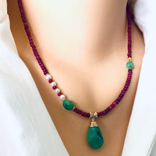 Load image into Gallery viewer, Chrysoprase &amp; Rubies Necklace, Vermeil, Gold Plated Silver, 18&quot;in
