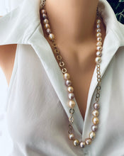 Load image into Gallery viewer, Edison Wrinkled Pearls, Kasumi Like Necklace, Rose Gold Plated Silver Details, 28&quot;inches
