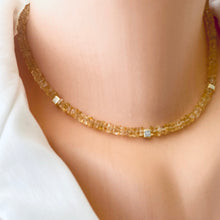 Cargar imagen en el visor de la galería, Citrine Choker Necklace with Gold Vermeil Details, 15.5&quot;inches, November Birthstone
